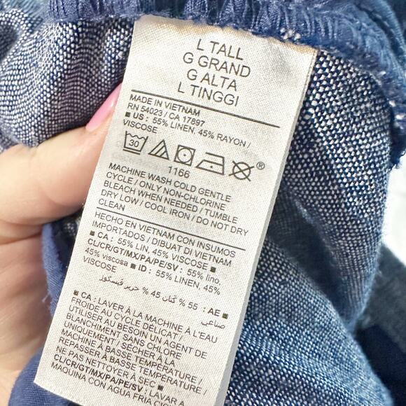 Old Navy Women's Blue Linen Blend Pull on Tapered Pants Pockets Size Large TALL - Picture 9 of 12